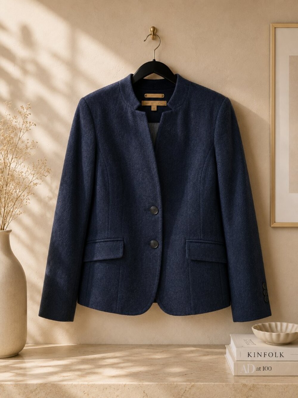 Talbots 70% Cashmere Wool Blue Gray Blazer Jacket Size 4